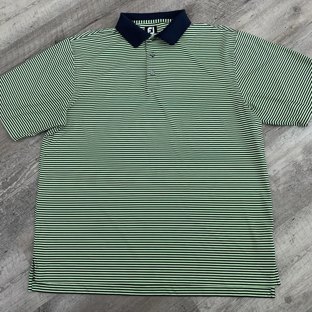 FootJoy Golf Polo Men XL Performance Shirt Blue Neon Striped Stretch Fox Meadow - Picture 3 of 7